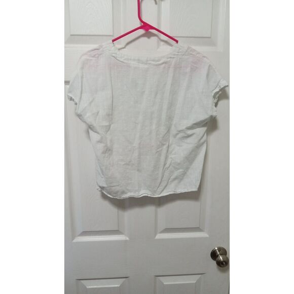 Shein Women's Linen Feel White V-Neck Crop Shirt Large - Picture 2 of 6